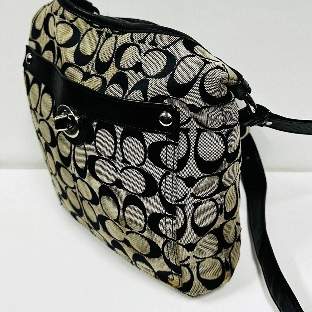Coach Black and Tan Signature Shoulder Bag